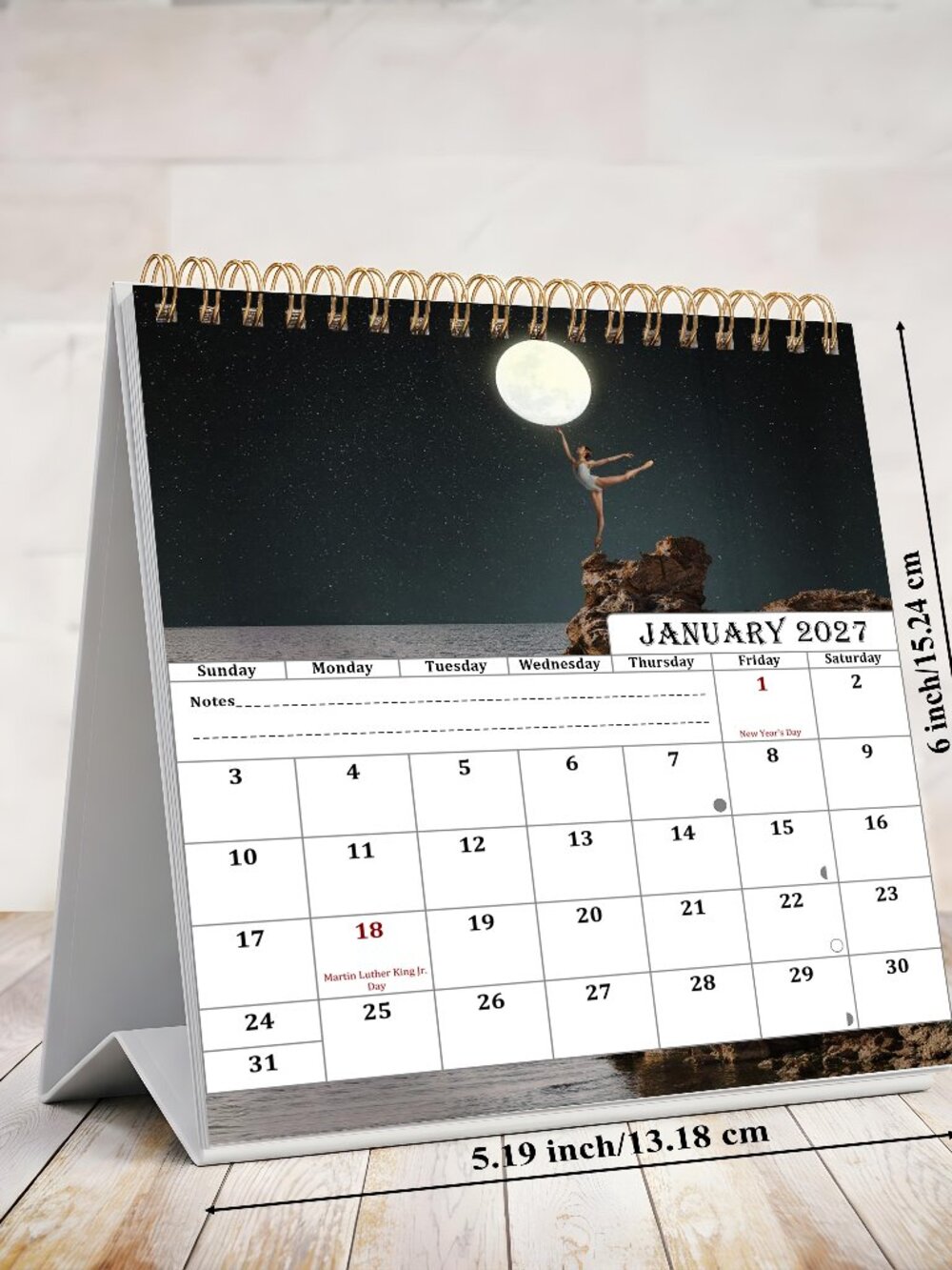 2027-12 Months Desk Calendar Desktop Planner with To-Do List (Lunar)